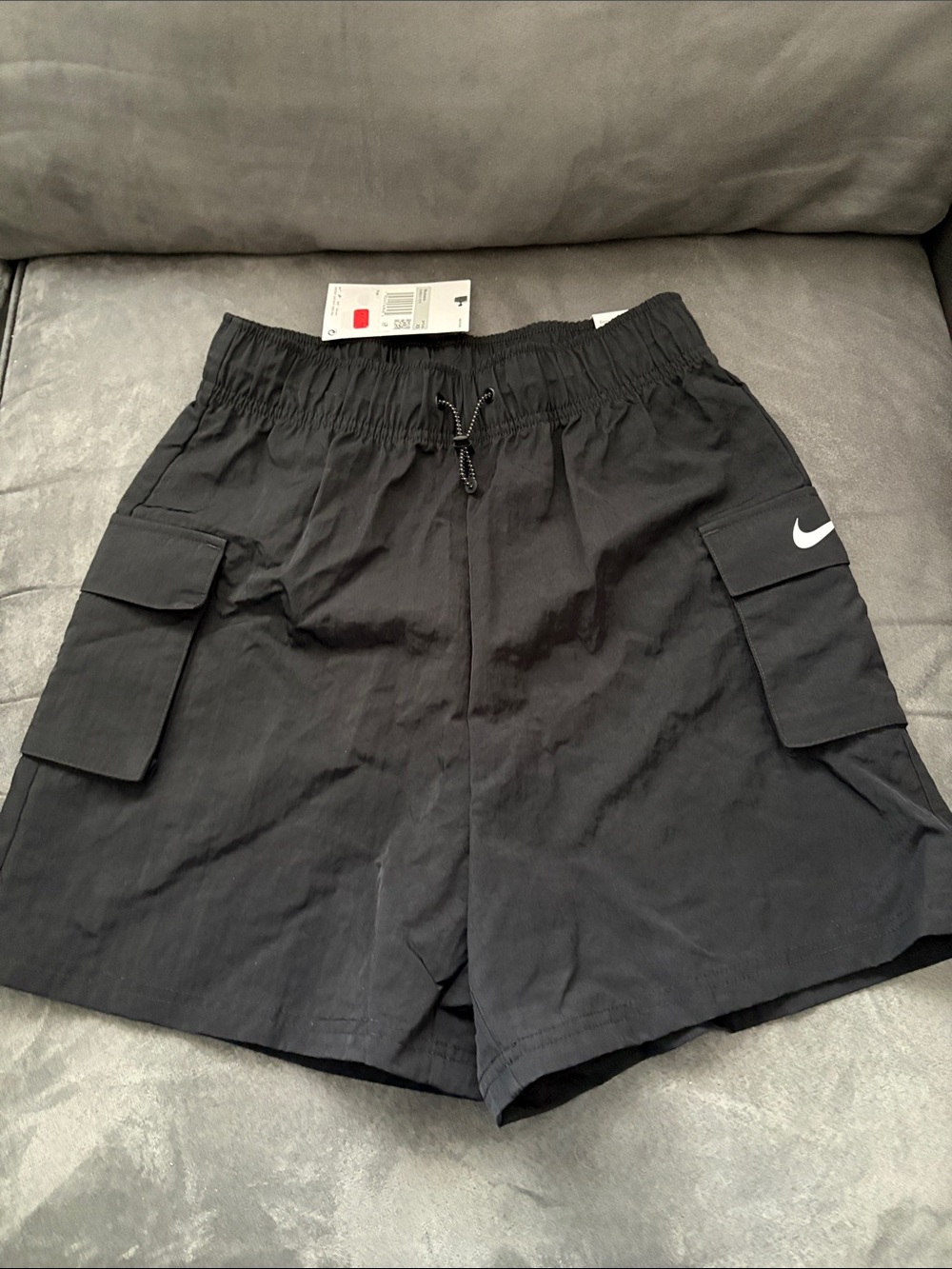 Nike Black Cargo Swim Shorts with White Swoosh